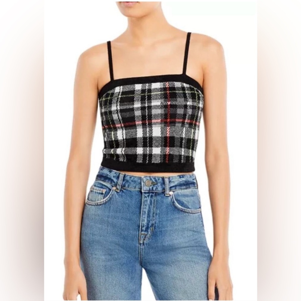 Alice + Olivia red and black plaid knit tank size small.
